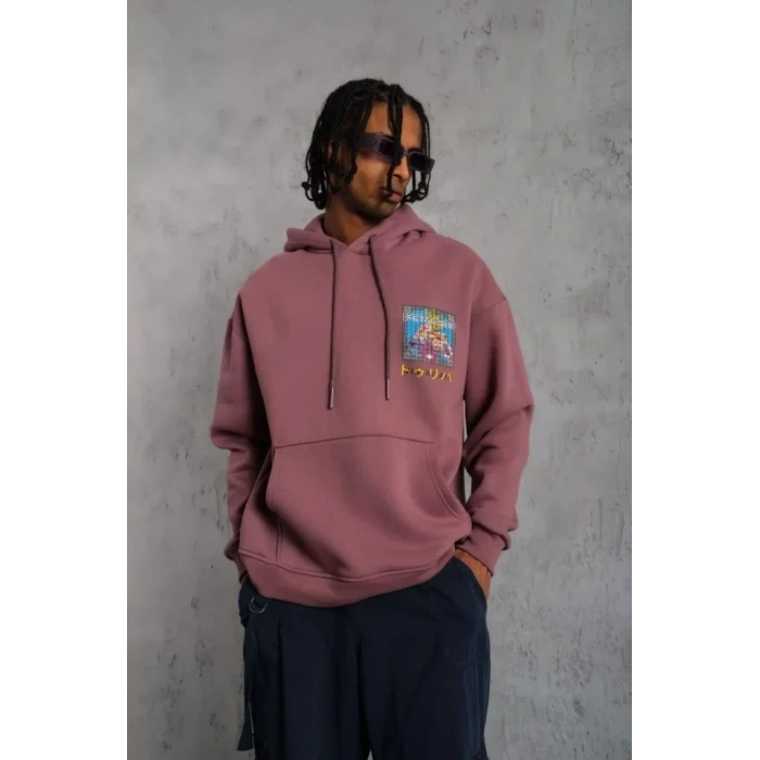 Erkek Patel ix Baskılı Kapüşonlu weat  Gül Kurusu