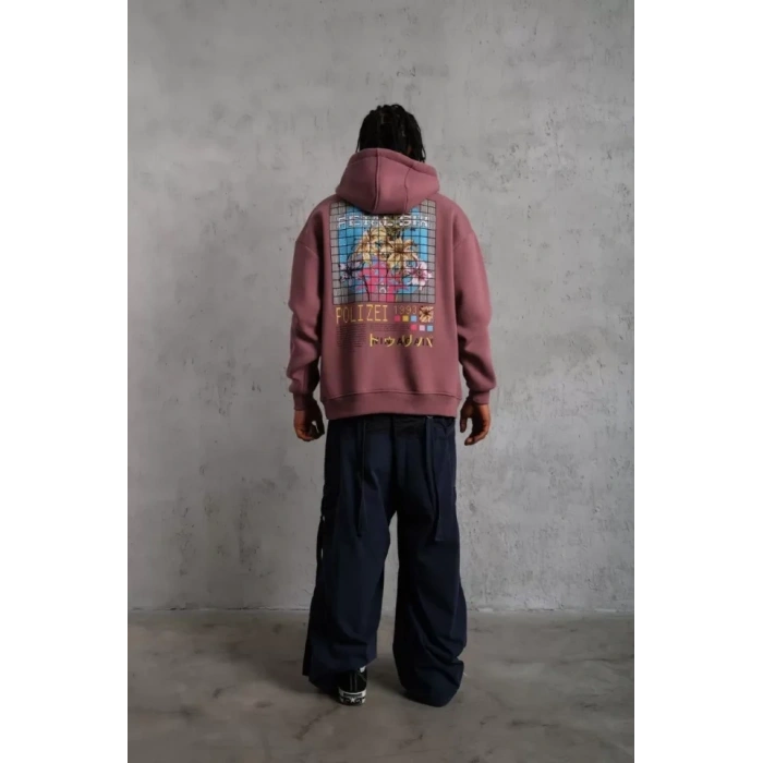 Erkek Patel ix Baskılı Kapüşonlu weat  Gül Kurusu