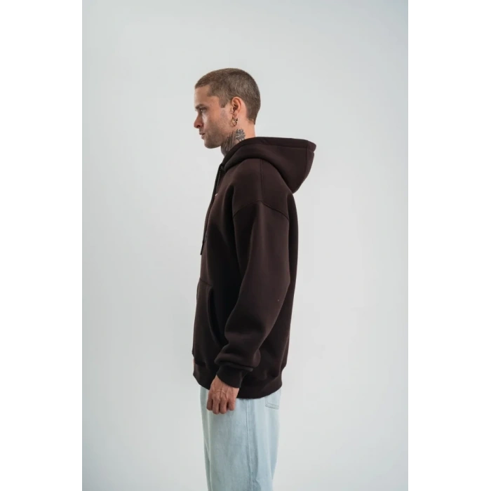 Erkek Premium Nakışlı Kapşonlu Sweatshirt Double Oversize Üç İplik Pamuklu  Siyah