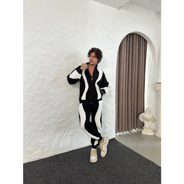 Erkek Premium Parçalı Eşofman Takım  Dik Yaka Fermuarlı weatshirt,  iyah