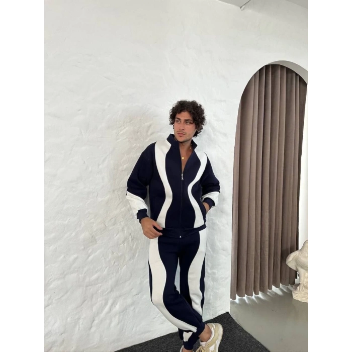 Erkek Premium Parçalı Eşofman Takım  Dik Yaka Fermuarlı weatshirt,  iyah