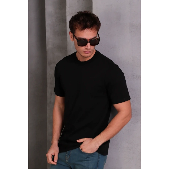 Erkek Relax Fit Bisiklet Yaka %100 Pamuk Rahat Kesim Basic Tişört