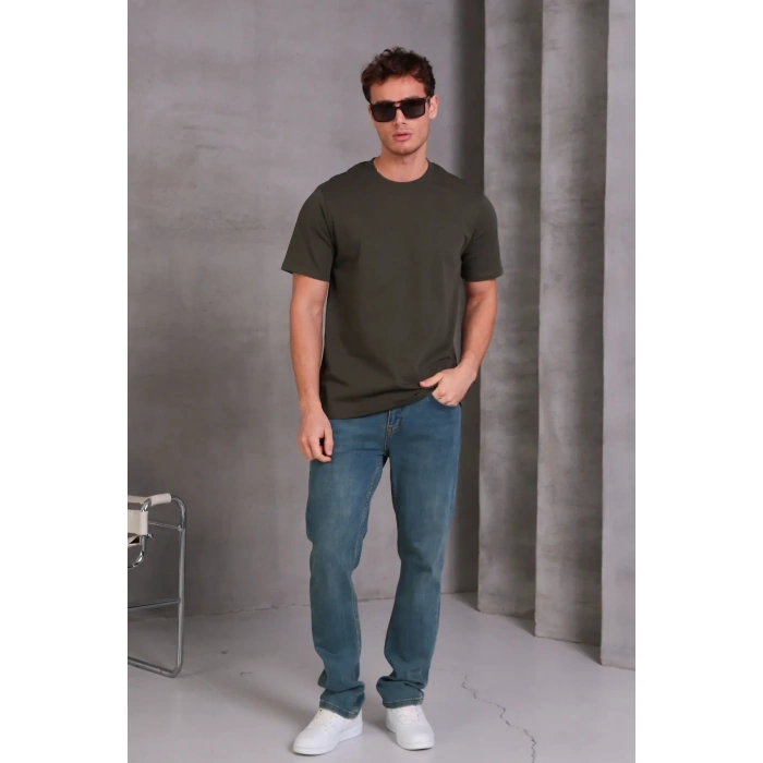 Erkek Relax Fit Bisiklet Yaka %100 Pamuk Rahat Kesim Basic Tişört