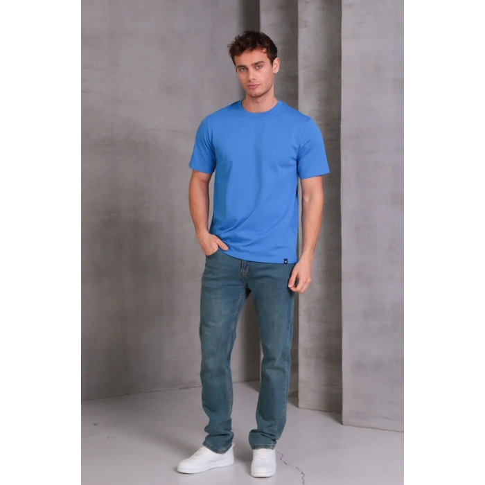 Erkek Relax Fit Bisiklet Yaka %100 Pamuk Rahat Kesim Basic Tişört