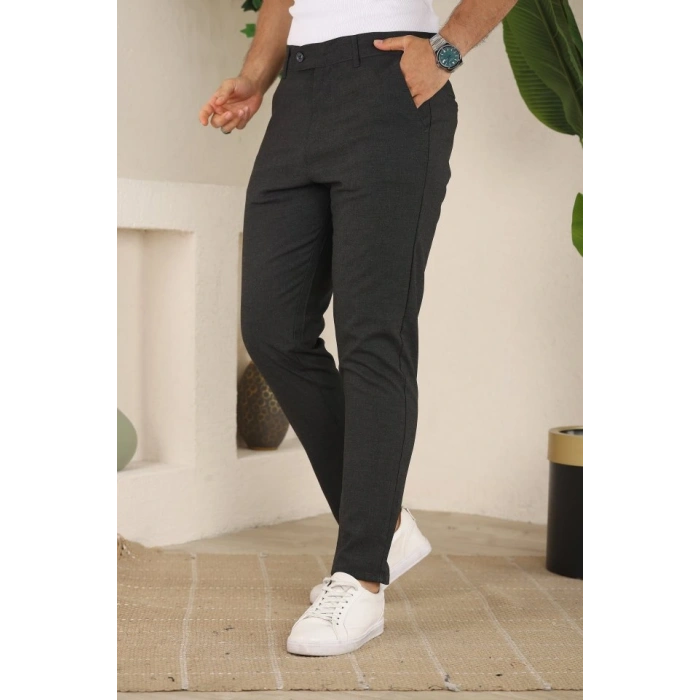Erkek Slim Fit Likralı Bilek Boy Dilli Kumaş Pantolon