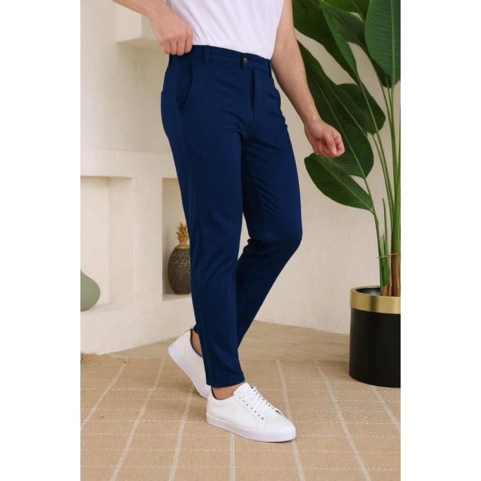 Erkek Slim Fit Likralı Bilek Boy Dilli Kumaş Pantolon