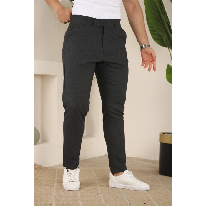 Erkek Slim Fit Likralı Bilek Boy Dilli Kumaş Pantolon