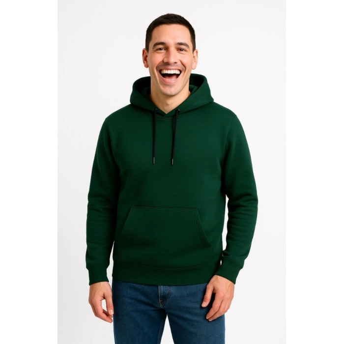 Erkek Üç İplik Kapüşonlu Kanguru Cepli weathirt Hoodie  Haki
