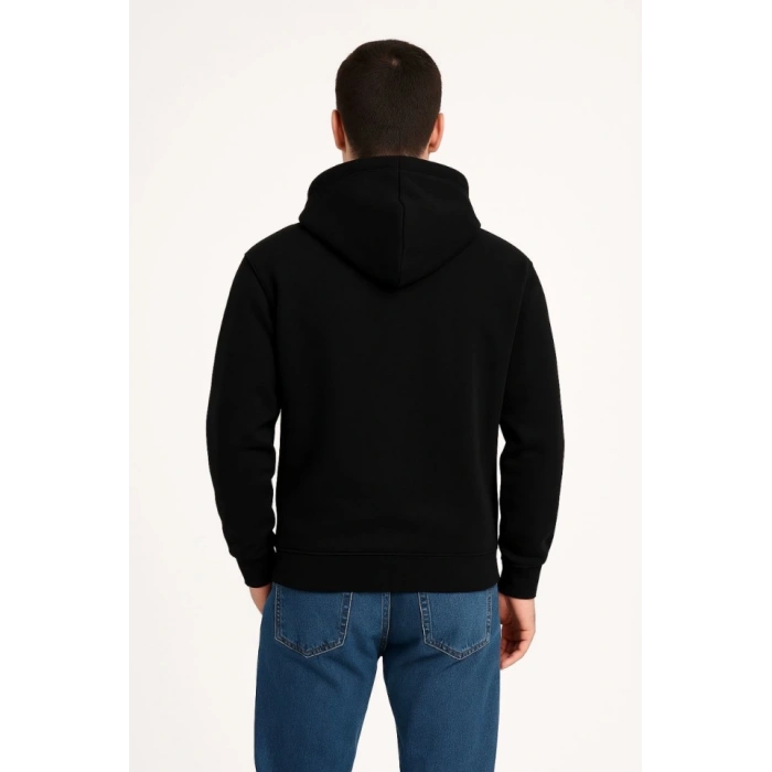 Erkek Üç İplik Kapüşonlu Kanguru Cepli weathirt Hoodie  iyah