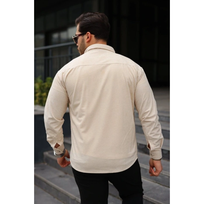 Erkek Uzun Kollu Cepli Kadife Gömlek