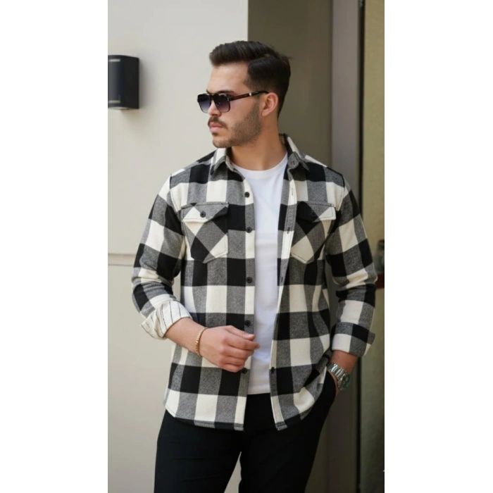 Erkek Uzun Kollu Oduncu Gömlek  Siyah