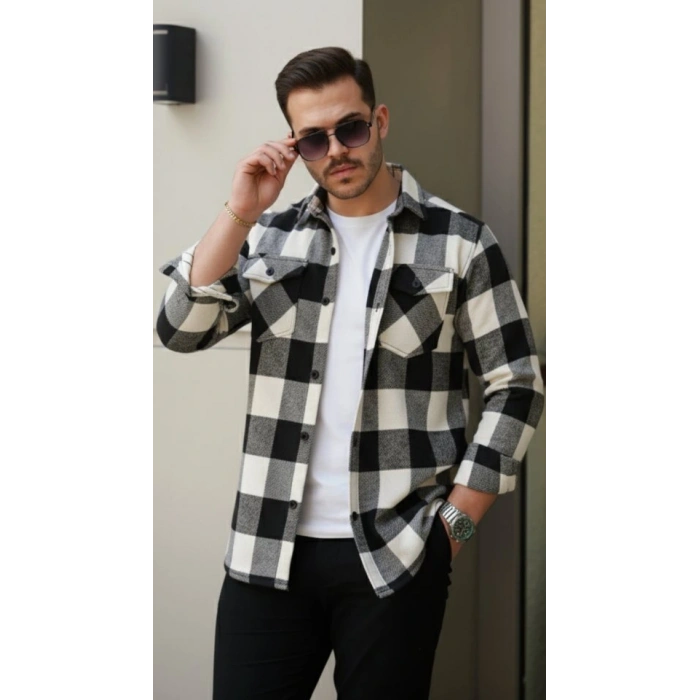 Erkek Uzun Kollu Oduncu Gömlek  Siyah