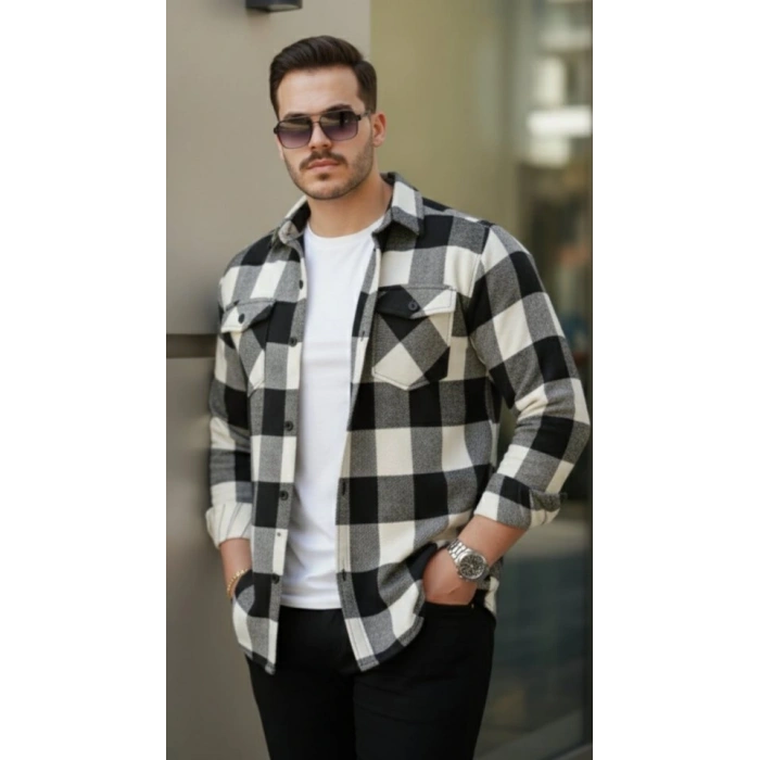 Erkek Uzun Kollu Oduncu Gömlek  Siyah