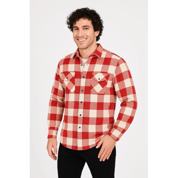 Erkek Uzun Kollu Oduncu Gömlek  Kırmızı
