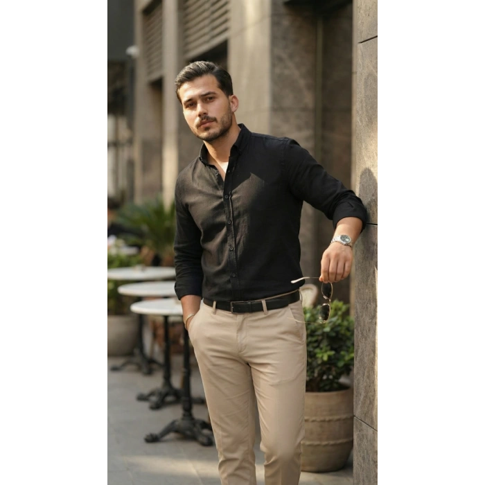 Erkek Uzun Kollu Rahat Keten Gömlek