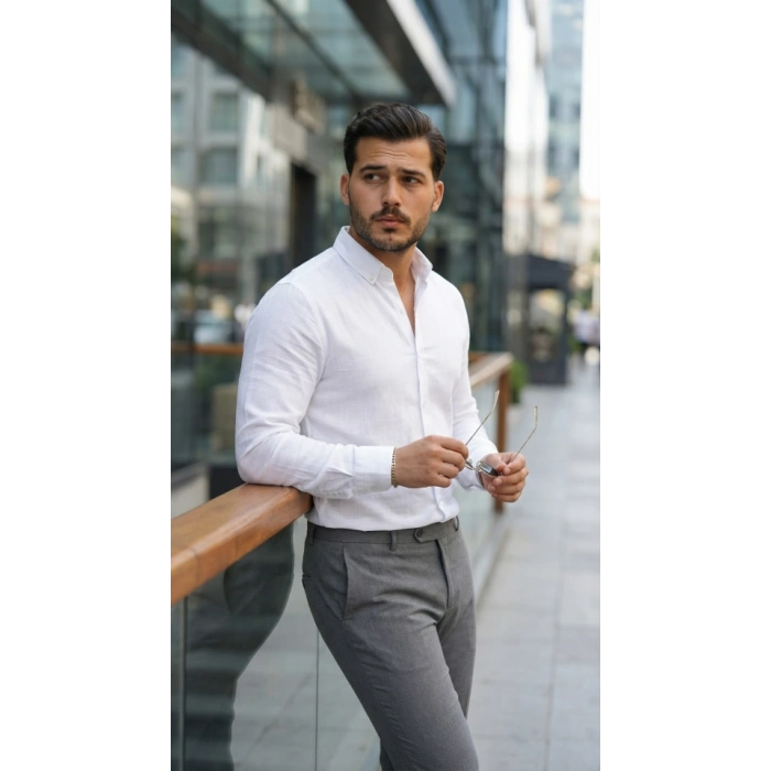 Erkek Uzun Kollu Rahat Keten Gömlek