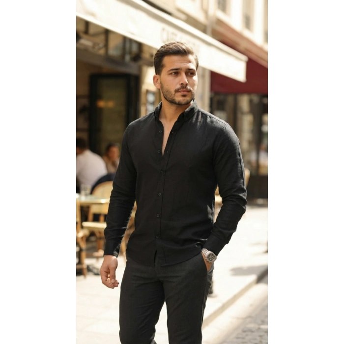 Erkek Uzun Kollu Rahat Keten Gömlek