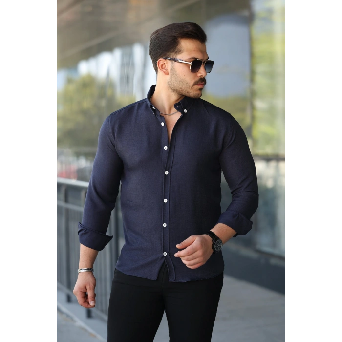 Erkek Uzun Kollu Regular ofya Keten Gömlek