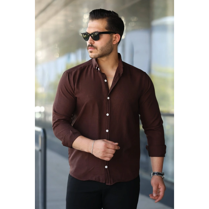 Erkek Uzun Kollu Regular ofya Keten Gömlek