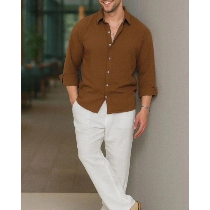 Erkek Uzun Kollu Regular ofya Keten Gömlek