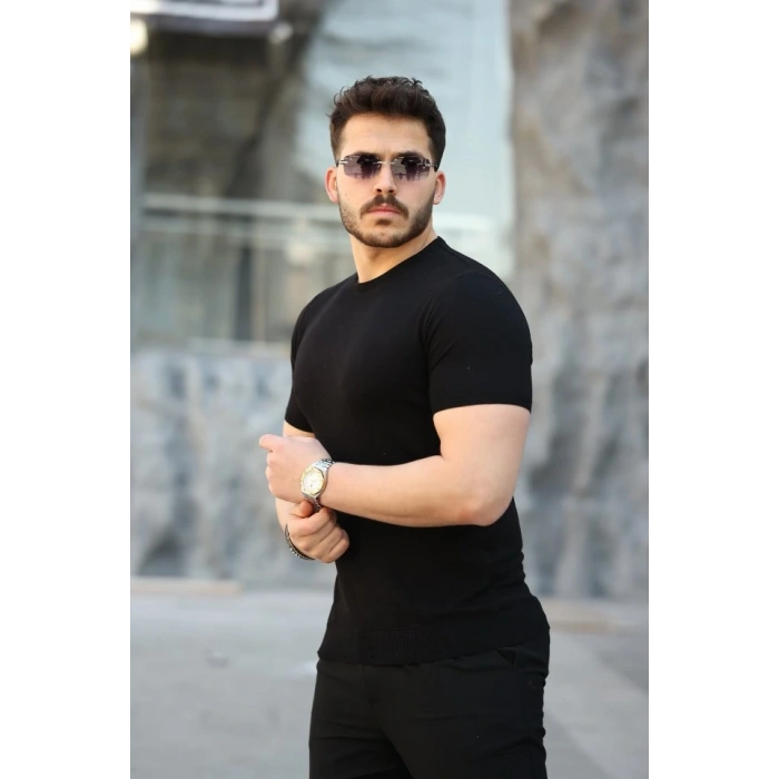 Erkek Viskon Kumaş Bisiklet Yaka Basic Tişört