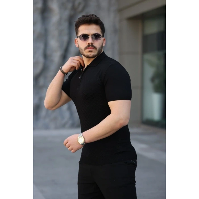 Erkek Viskon Kumaş Polo Yaka Desenli Tişört