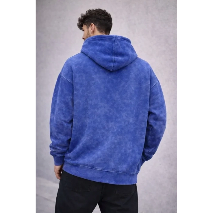 Erkek Yağ Yıkamalı Kapşonlu Double Oversize Üç İplik Pamuklu weatshirt  avi