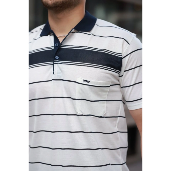 Erkek Yakalı çizgili Kısa Kollu Tshirt