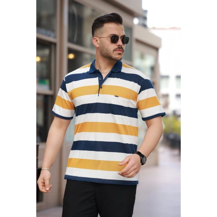 Erkek Yakalı çok Renkli Kısa Kollu Tshirt