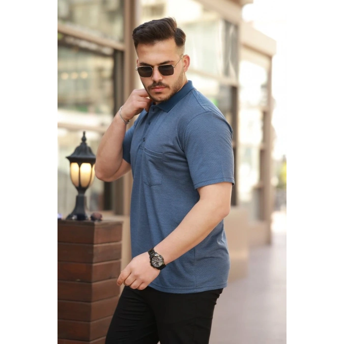 Erkek Yakalı ini Jakarlı Kısa Kollu Tshirt