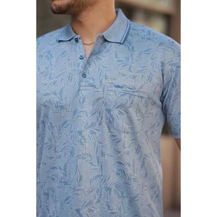 Erkek Yakalı Jakar Baskılı Kısa Kollu Tshirt