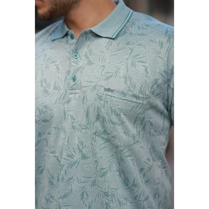 Erkek Yakalı Jakar Baskılı Kısa Kollu Tshirt