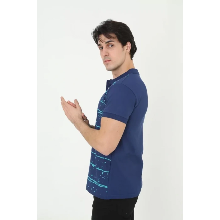 Erkek Yakalı lim Fit Pike Çizgili Thirt  avi