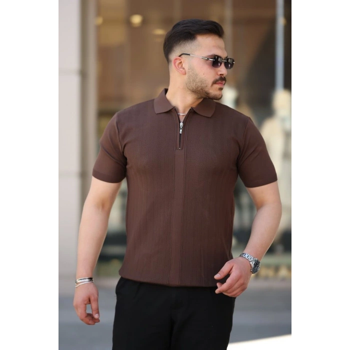 Erkek Yakası Fermuarlı Kısa Kollu Tshirt