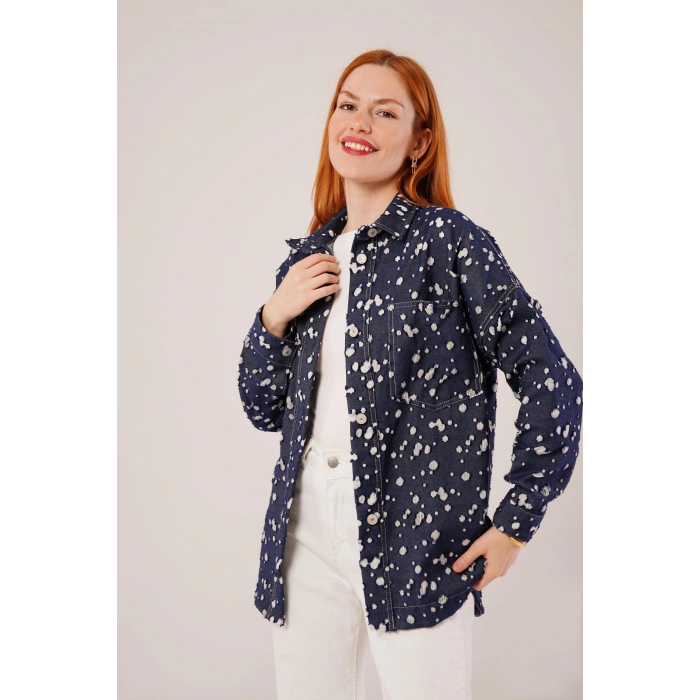Eskitme Görünümlü Denim avi Gömlek