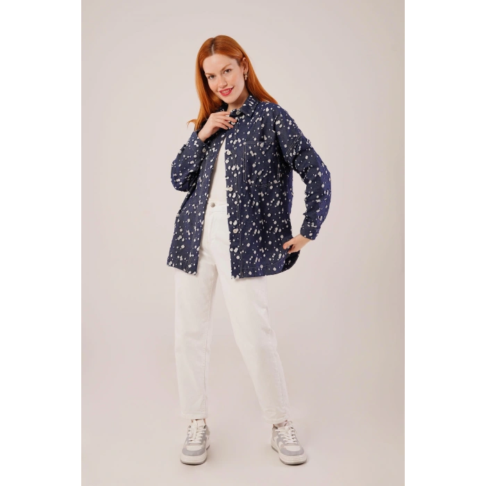 Eskitme Görünümlü Denim avi Gömlek