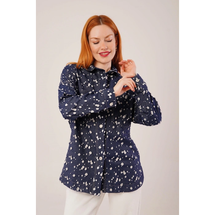 Eskitme Görünümlü Denim avi Gömlek