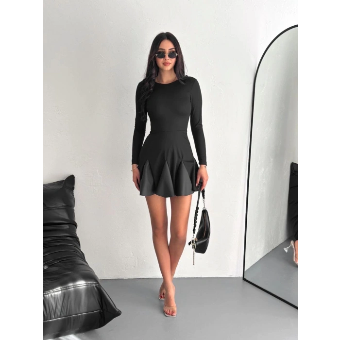 Eteği kloş crep mini elbise s1267