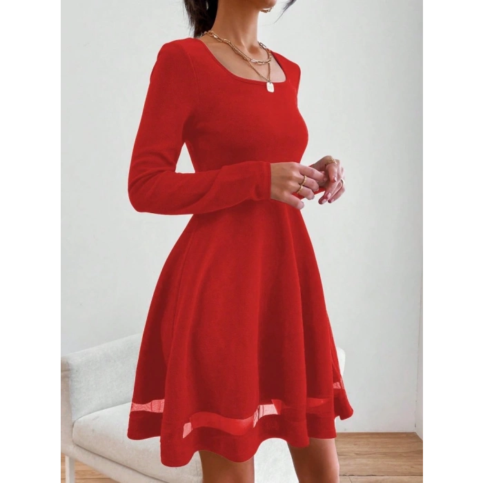 Etek Tül Detay Krep Elbise