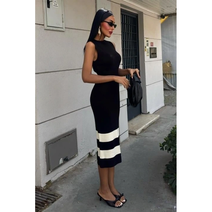 Etek Ucu Şerit Detaylı Triko Elbise 2831