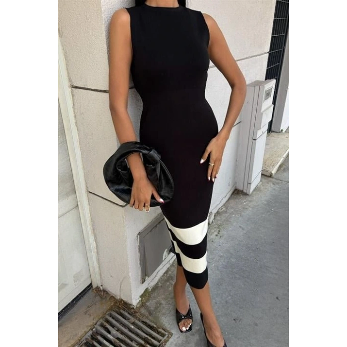 Etek Ucu Şerit Detaylı Triko Elbise 2831