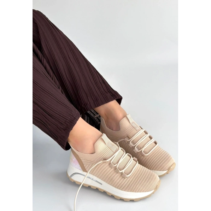 Feort Bej Triko Bağcıklı Spor Ayakkabı