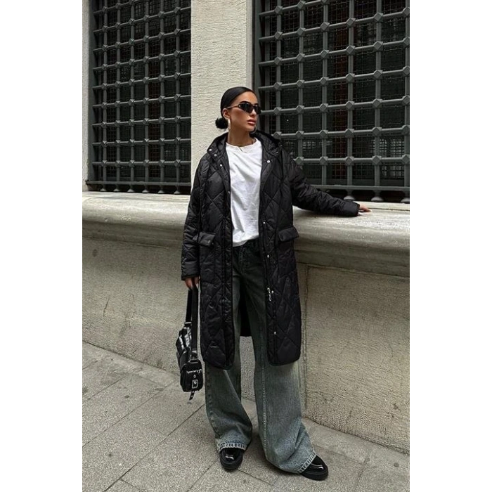 Fermuar Ve Kapşonlu Uzun Kapitone ont 7062