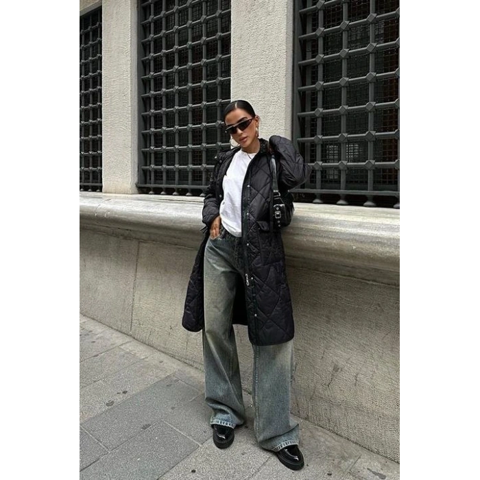 Fermuar Ve Kapşonlu Uzun Kapitone ont 7062