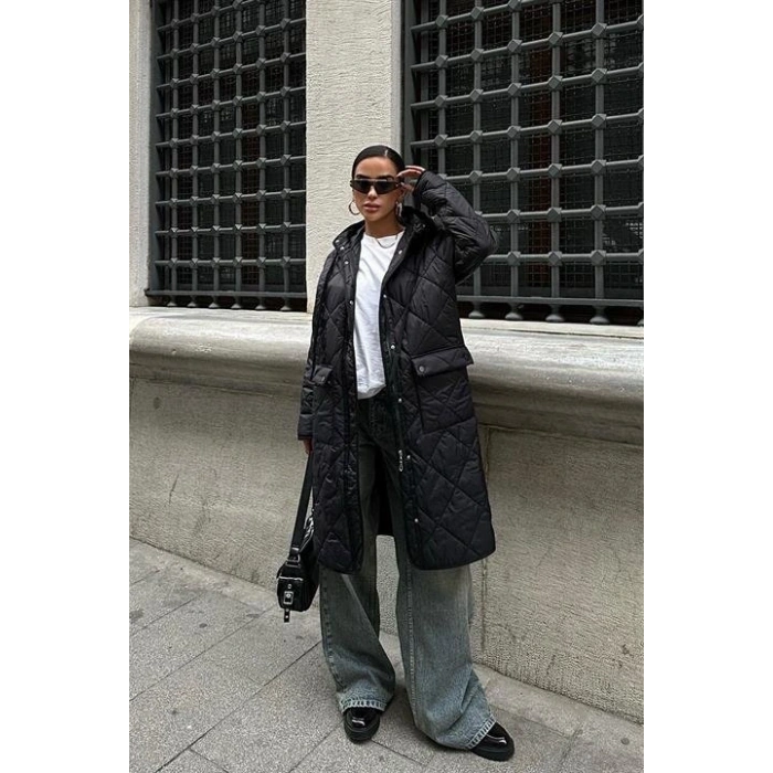 Fermuar Ve Kapşonlu Uzun Kapitone ont 7062