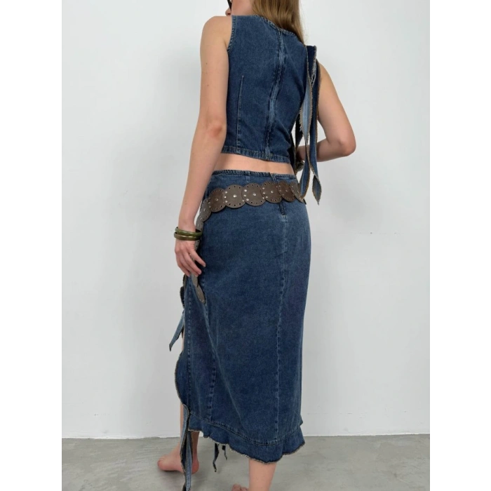 Fırfır Detay Denim Bluz