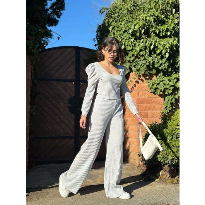 Fitilli prenses kol alt üst takım gri