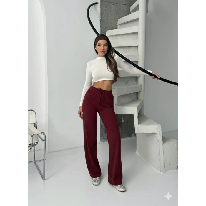 Fitilli şardonlu pantolon bordo a4058