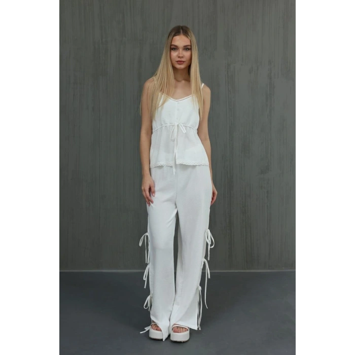 Fiyonklu Bluz Takım  Beyaz