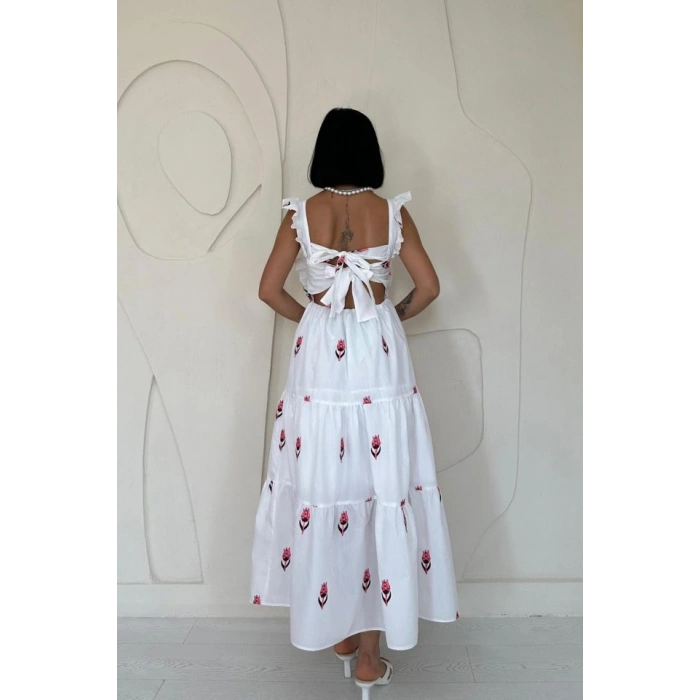 Fuşya ıfır Kol Fırfırlı Elbise